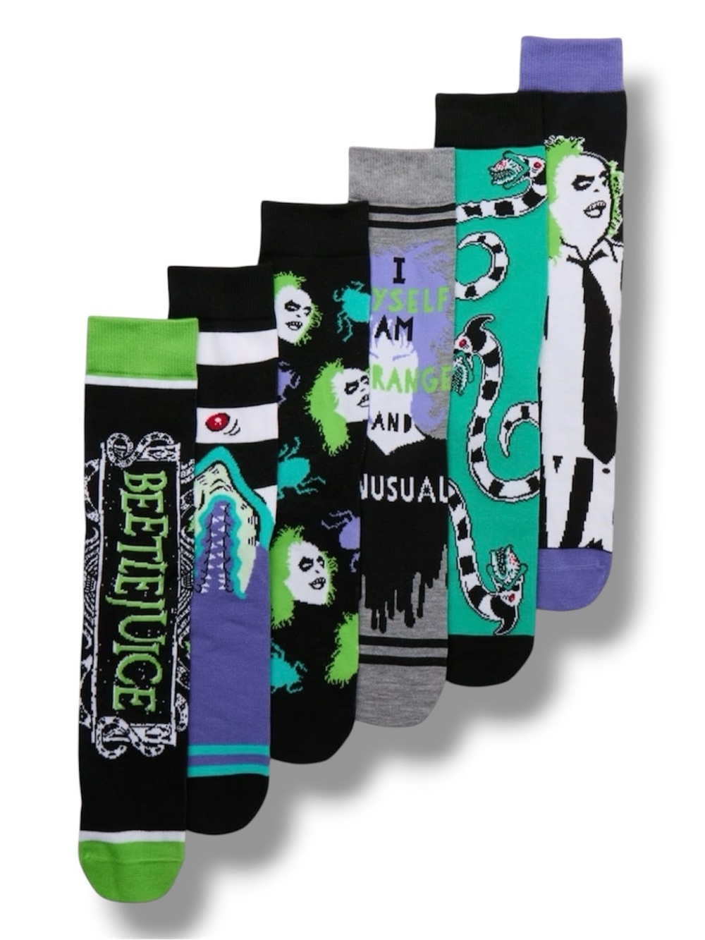 6-Pack Beetlejuice Movie Halloween Funny Novelty Casual Crew Socks - NWT